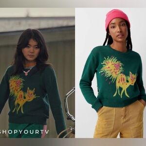 Obey Gato Sweater Dark Cedar Women's Lightweight Sweater‎ size S Cats